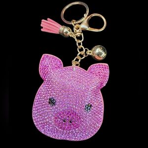 Pink Rhinestone Pig Bag Charm |Keychain